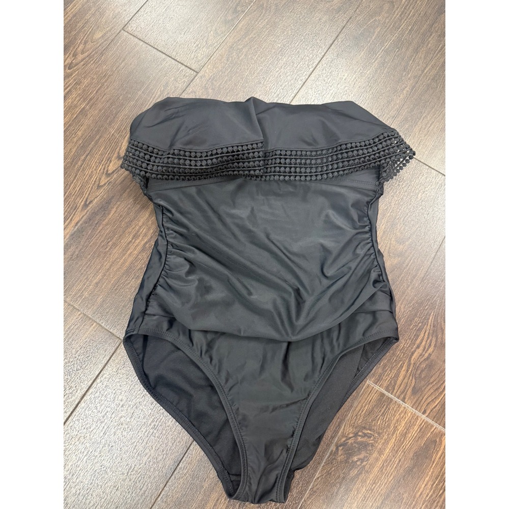 Kona Sol Black Strapless Ruffle One-Piece Swimsuit - Size M